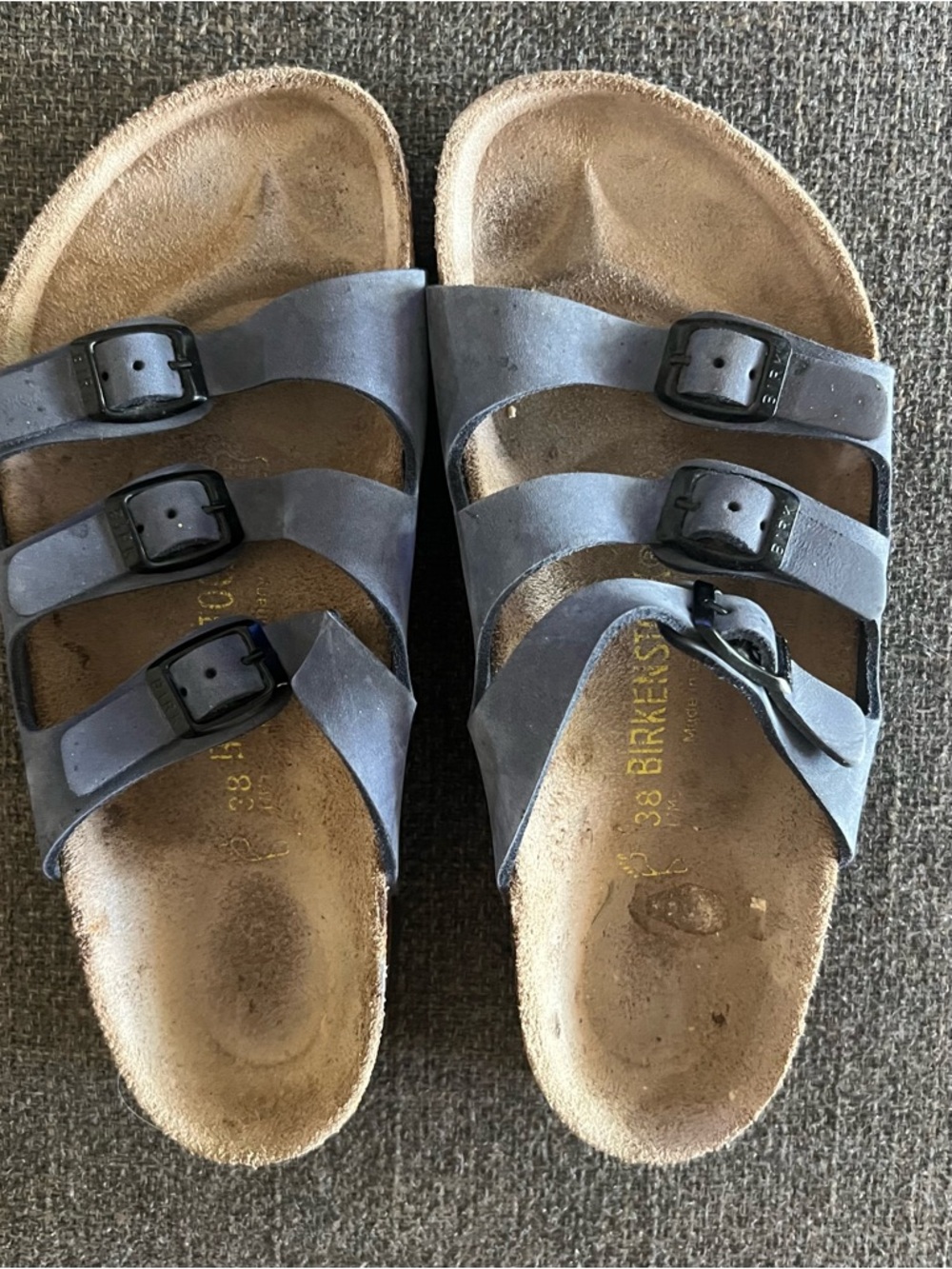 Birkenstock Sandal Triple-strap Leather Slide  Blue Womens 38 7 7.5